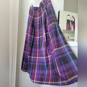 NWT Vintage Countess Mara Handwoven Pleated Cotton Plaid Skirt With Pockets